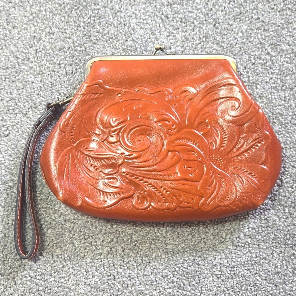 Patricia Nash Purse/clutch removable wrist strap Tooled Leather